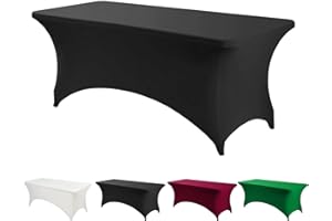 Esther Beauty 6ft Spandex Tablecloth Rectangular Stretchy Fits Tables Size 183cm x 75cm x 75cm Stretchable Spandex Fitted Wedding Party Cocktail BarExhibition Washable Tablecloth- Black