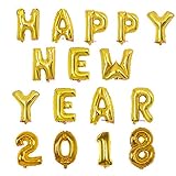 Yalulu 16 Zoll Happy New Year 2018' Folie Ballons Folienballon Dekoration Luftballons Silvester Neujahr Party Dekoration (Gold)
