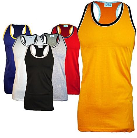 MENS SLEEVELESS LONG T- SHIRT VEST MUSCLE BACK ROUND NECK 6 COLOURS S M L XL