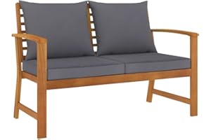 vidaXL Banco de Jardín 120 cm Cojines Patio Exterior Aire Libre Decoración Recibidor Asiento Silla Duradero Estable Gris Oscuro Madera Maciza Acacia