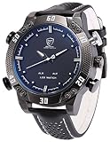 Shark Herren Armbanduhr XXL Leder Uhrband Analog LED Anzeige mit Datumanzeige SH264