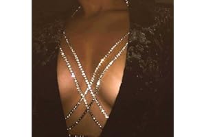 Sethain Rhinestone Body Chain Gold Crystal Chest Chains Cross Bra Chain Night Club Bikini Summer Beach Chain Body Jewelry for Women and Girls