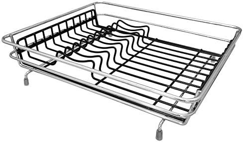 Delfinware Dish Drainer with Rubber Feet, Chrome/Black, 36.5 x 32.5 x 9 cm