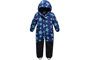 linboo Unisex Kinder Einteiliger Schneeanzüge/Skioverall mit Kapuze Wasserdicht Schneeoverall Verdickte Warm Outdoor Skianzüge Snowboard für Jungen Mädchen