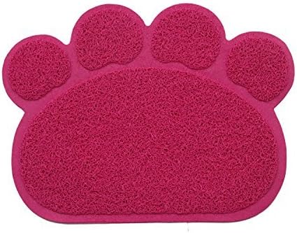 Pet Dish Dinner Bowl Mat Blanket PotPor Paw-Shaped Embossed Grass-Like Material(PVC)30cm*40cm*0.7cm for Cat Dog (Hor Pink)