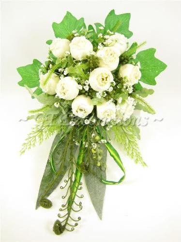 GT Decorations Seconds: Wedding Flowers Cream Rose Gypsophila Fern Tailed Bouquet from