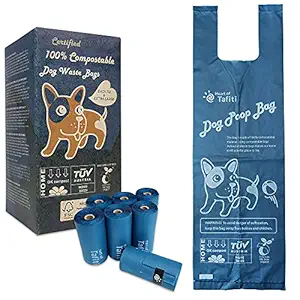 Heart of Tafiti 100% Home Compostable Dog Poop Bag with Easy Tie Handle, Extra Thick and Strong Leak Proof Dog Waste Bag, Vegetable-Based Eco-Friendly, Unscented, Size 9 x 16 Inches, 80 Counts.