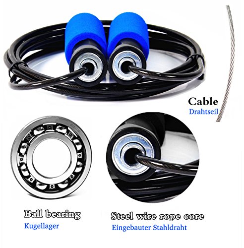Springseil Speed Rope, Homello Sport Jump Rope – Verstellbare Drahtseil – Kugellager – Weicher Griffe – Beste Fitness Seilspringen für Abnehmen Fat Burning Übungen, Boxen, Crossfit WOD, MMA, Workout, Boxer, Double Under und Cardio Training, für Kinder und Erwachsene - 4