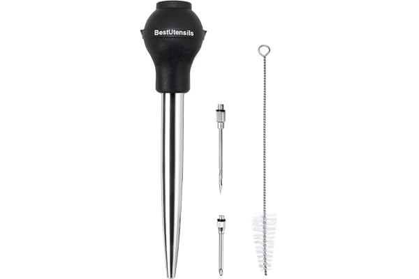 Best Utensils Poire à jus en acier inoxydable et caoutchouc de qualité alimentaire avec injecteur de marinade et brosse pour nettoyage facile