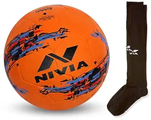 Nivia 32 Panel Stitched Street Football & Nivia Encounter Blend Black Medium Size Stockings Combo