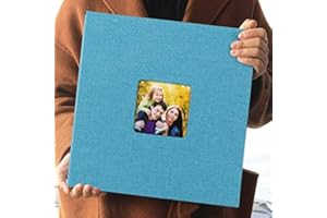 RECUTMS Large Photo Album Self Adhesive Scrapbook Album for Wedding/Family/Couples, Linen Cover 40 Pages Magnetic Photo Book DIY Gift for Christmas Day Baby Growth (Blue-Large)…