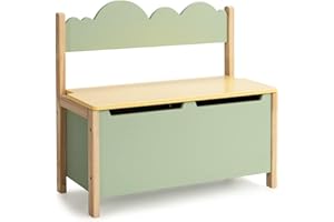 ‎DREAMADE DREAMADE 2 in 1 Spielzeugkiste aus Holz, 60x26x52cm, Sitzbank für Kinder, Spielzeugtruhe mit Stauraum & Deckel, Kindertruhe, Aufbewahrungsbox für Kinderzimmer