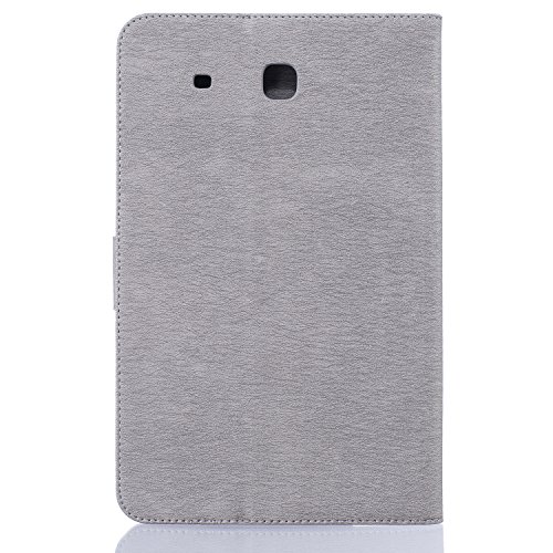 Samsung Galaxy Tab E 9.6-Inch SM-T560 Hülle, DEENOR Stilvoll 3D Drucken Feather und Vögel Serie Brieftasche Tasche PU Leder Flip Protective Stand Tasche Schutzhülle Hülle für Samsung Galaxy Tab E 9.6-Inch SM-T560 / T561 / T565.[Feather-Grey] - 3