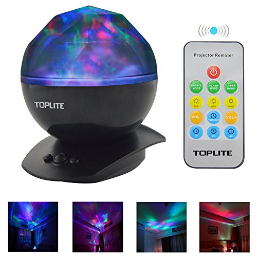 TOPLITE Ozean Projektor mit MP3 Handy Musik Lautsprecher Farbwechsel Ozeanwellen projektor Nachtlicht LED-Nachtlicht Tischleuchte Lampe Dekoration Licht für Kinder Erwachsene Schlafzimmer Kinderzimmer Badezimmer Stimmungslicht (schwarz) - 2