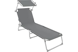 TecTake® 1 Lettino a Sdraio per Prendere Il Sole con L'Ombrello Parasole 190cm, Lettino Pieghevole da sole, Sdraio da Spiaggia o da giardino, Arredamento Terrazzo Balcone - grigio