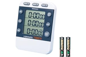 MOSTRUST Digital Dual Kitchen Timer, 3 Channels Count UP/Down Timer, Triple Cooking Timer, Large Display, Loud Volume Alarm with Magnetic Back, Stand, Battery Included (M382), White