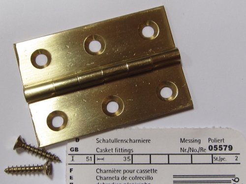 Preisvergleich Produktbild Schatullenscharniere, Messing poliert, 51 x 35 mm, 2 Stück, 05579