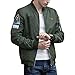 Price comparison product image Classic Mens Bomber Jacket Lightweight Pilot Vintage Zip Jacket Coat With Badge Patches (UK XS (Tag L), Army Green)