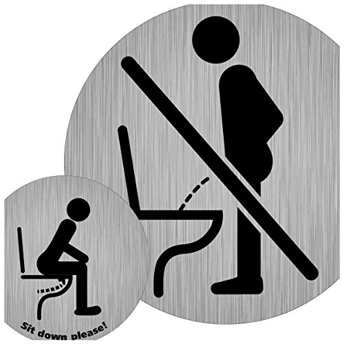 Dezenter Im Sitzen pinkeln Aufkleber im Edelstahl-Look Ø5cm, Sit down pls. für Hoteltoilette, Kundentoilette, Gäste-WC @immi.de