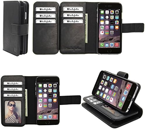 iPhone 6 / 6S Genuine Cowhide Leather Case Flip Cover Wallet with Stand function, Magnetic closure and 9 Card Slots - Trendingleather - Black