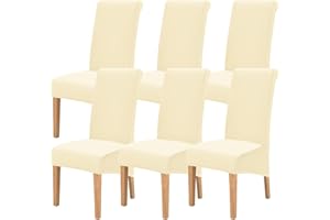FXKS Stuhlhussen 6er Set,Stretch Stuhlhussen,Waschbar Abnehmbare High Back Chair Protector Covers,Velvet Stuhlhussen für Bankett Dining Room Restaurant Familie Dekoration (Beige)