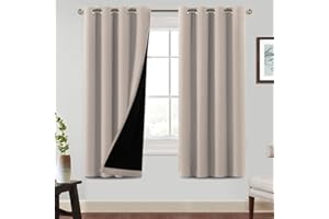 BellaHills Tenda Oscurante da Interno 2 Pezzi L140 x A175 cm, tenda camera da letto tende termiche isolanti per interni, Anti-Rumore, tende con anelli, Sabbia Naturale