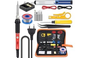 Vastar Kit Saldatore a Stagno Professionale, 60W con Pinzette Antistatiche, Telaio in Ferro, 5 Punte, Adatto a Manutenzione Domestica
