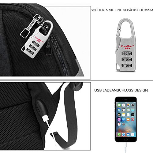 CoolBell Stadt Anti-Diebstahl Tasche mit Codeschloss Leicht Schulrucksack 15 6 Zoll Laptop Rucksack mit USB Ladeanschluss Functional Reise Knapsack Wa