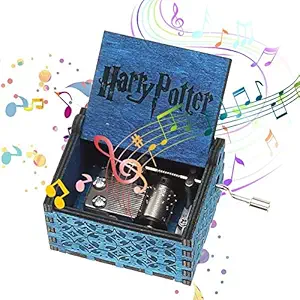 Cute Critters Wooden Music Box,Hand Crank Classic Antique Carved Wood Musical Boxes Birthday for Kids Children (F Blue - Harry Potter)