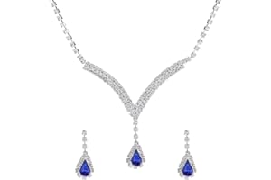 HSAJS Set di gioielli da Sposa Collana e Orecchini con Strass Girocollo Pendente Collane in Argento Parure gioielli da Donna per Donne e Ragazze San Valentino
