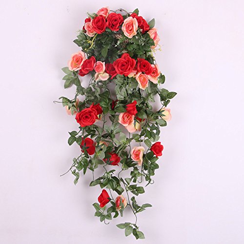 Romatic Künstliche Rose Blume Kunstblumen Haus Hochzeit Wand Hängen Dekor – Rot, XL - 7