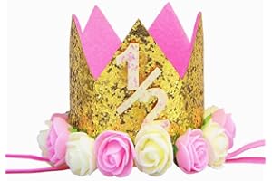 MINGZE Bandeaux Couronne Anniversaire, Bébé Fête Anniversaire Princesse Bandeau de Cheveux Topper Chiffre Fleur Rose Enfants Filles ou Garçons Golden Crown Couronne 1-3 an