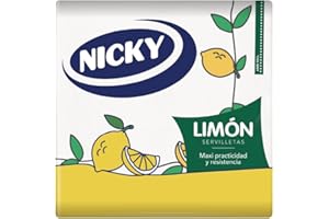 Nicky Limón Servilletas - Paquete de 65 Servilletas de 2 Capas, Prácticas y Duraderas, Elegante Decoración con Patrón de Limón, Celulosa 100% Pura, con Certificación FSC