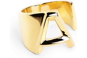 SINGULARU - Anillo Personalizado Letter Signet. Macizo Ajustable. Latón con Acabado Baño de Oro de 18 Kt. Talla Unica. Joyas para Mujer. Letra A-Z