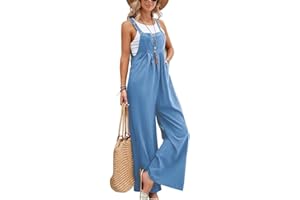 Coloody Mono Peto Suelto Mujer Jumpsuit de Eslinga Verano Moda Petos de Pantalones Largo Casual Bolsillo Color Sólido Monos Pierna Ancha Playa Cómodo Pantalón Rompers
