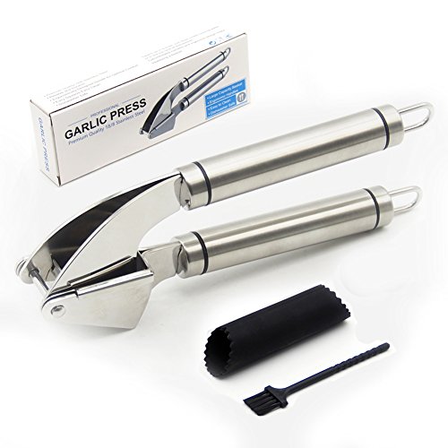 Mirorlen Knoblauchpresse Edelstahl Ingwerpresse,Garlic press,Edelstahl Presse und Knoblauchschaler aus Silikon,Praktischer Küchenhelfer