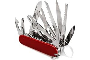 IKOPFLN Navaja Suiza Multiusos 17 Funciones, Acero Inoxidable, 9 * 2.3 * 3.1CM, Multitool, Rojo