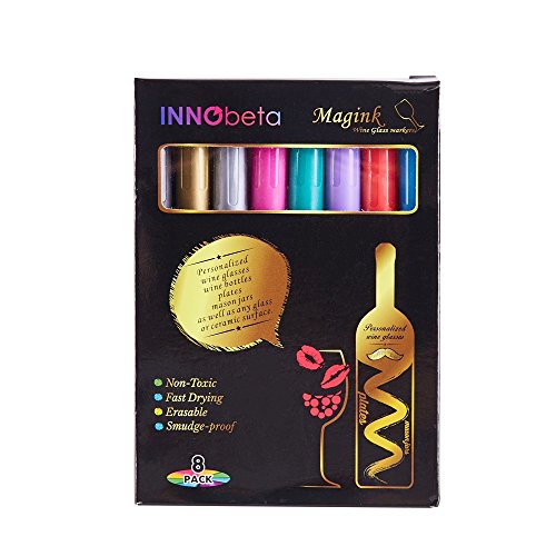 InnoBeta Magink metallic Marker Pens Weinglas-Marker, radierbar, ungiftig, schnelltrocknend, Alternative für Weinglasschmuck, Am besten für Küche und Lagerraum, Glas und Pflege, Abendessen, Party, Hochzeit, Banquette, Bälle, Bars, Zeremonie, etc, zu unterscheiden und DIY, pack of 8 - 7