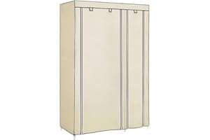 YIMING Armoire Chambre d'Adulte à Deux Portes, Armoire de Rangement Pliable et Portable, Penderie en Tissus Non-tissé, Armoire à Vêtements avec Une Tringle (Beige, 110×45×175 cm)