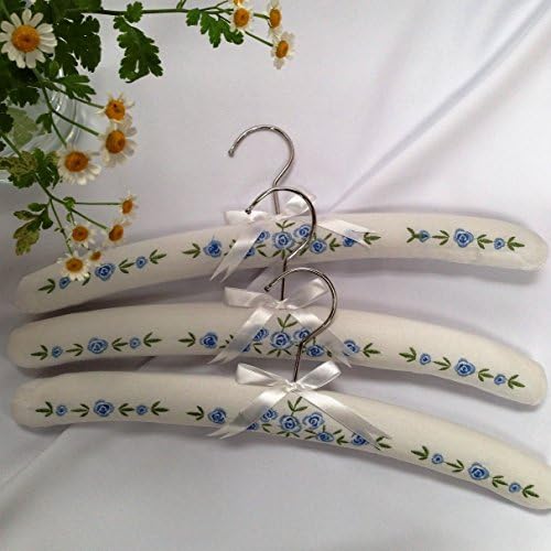 Luxury Embroidered Padded Clothes Hangers - Set of 3 - Superior Quality (Blue)