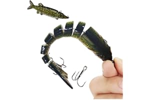 MKNZOME Leurres de Pêche Multi-articulés, Leurre de Pêche à L'achigan à Enfoncement Lent, Kit de Leurres Flottants à Hameçon Triple Segmenté pour Truite, Doré et Brochet