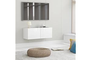 puraday Mobile TV Bianco Lucido in Truciolato Mobile Sospeso Mobile Tv A Parete Mobile Tv Soggiorno Mobile Tv Sospeso Mobiletto Tv Parete Attrezzata Tv Pensile Sospeso 80x30x30 cm