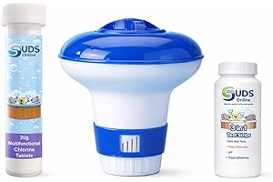 SUDS-ONLINE Small Dispenser with 10 Multifunctional Chlorine Tablets 20g + Test Strips