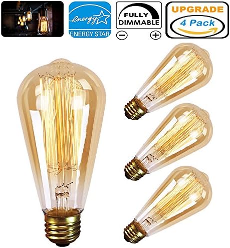Heofean Vintage Edison Light Bulbs(4 Pack)-40W ST64 Vintage Squirrel Cage Filament E26/E27 Base, Antique Incandescent Bulb, Vintage Teardrop Top Lamps for Home Light Fixtures E27 220V