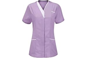 Jitong Donna Camice Medico Manica Corta Scollo a V. Infermiera Estetista Maglietta da Laboratorio con Taschino