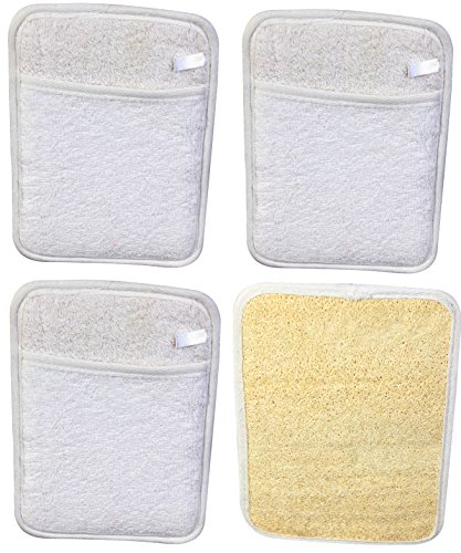 LUXEHOME Rectangular Loofah Sponge Pad, 4 Pack, 8"*5.5" , Natural Scrubber, Perfect for Bath