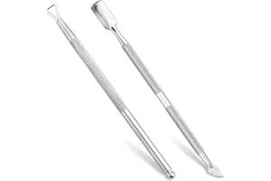 WOLMIK Cuticle Pusher - Cuticle Pusher Tool Kit with Fork, Pack of 2 Cuticle Remover & Trimmer, Dual Head UV Gel Nail Polish Remover for Removing Dead Skin, Nail Art Tools Scraper and Cleaner- Silver