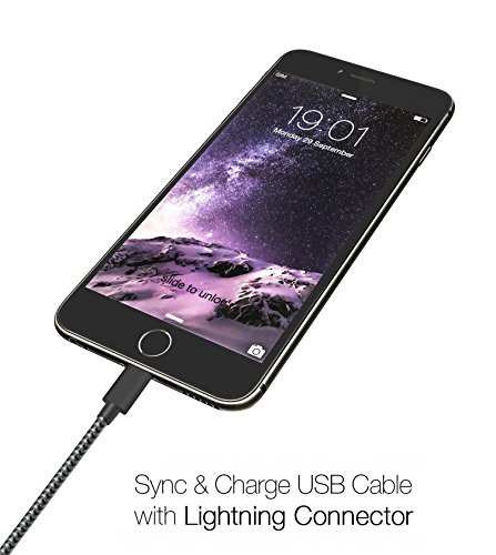 ELEBAR Handy Ladegerät Nylon geflochten Lightning to USB Kabel 6 FT (2 Pack) Apple Lightning Kabel für iPhone 7 Plus 6S Plus 6 Plus SE 5S 5 C 5, iPad 2 3 4 mini, iPad Pro Air, iPod – Schwarz & Grau 3FT+6FT+10FT Black Gray - 4