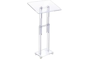 Beeveer Acrylic Podium Stand Clear Lecterns Pulpits for Classroom Office Concert Lecture 23.6'' x 15.7'' Angle Height Adjustable Rolling Pulpits with Lockable Wheels for Churches Mobile Pulpit Podium