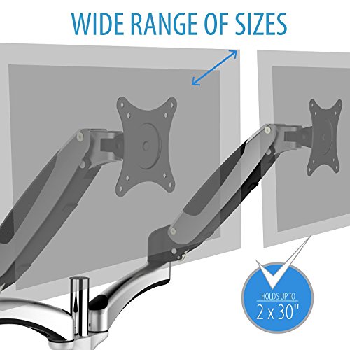 V7 Professional DM3GSAD-1E LX Doppel-Gasfeder-Monitor-Halterung für zwei Monitore bis zu 76.2cm (30 Zoll) oder mit 8kg Gewicht (Vesa 75×75, 100×100) - 5